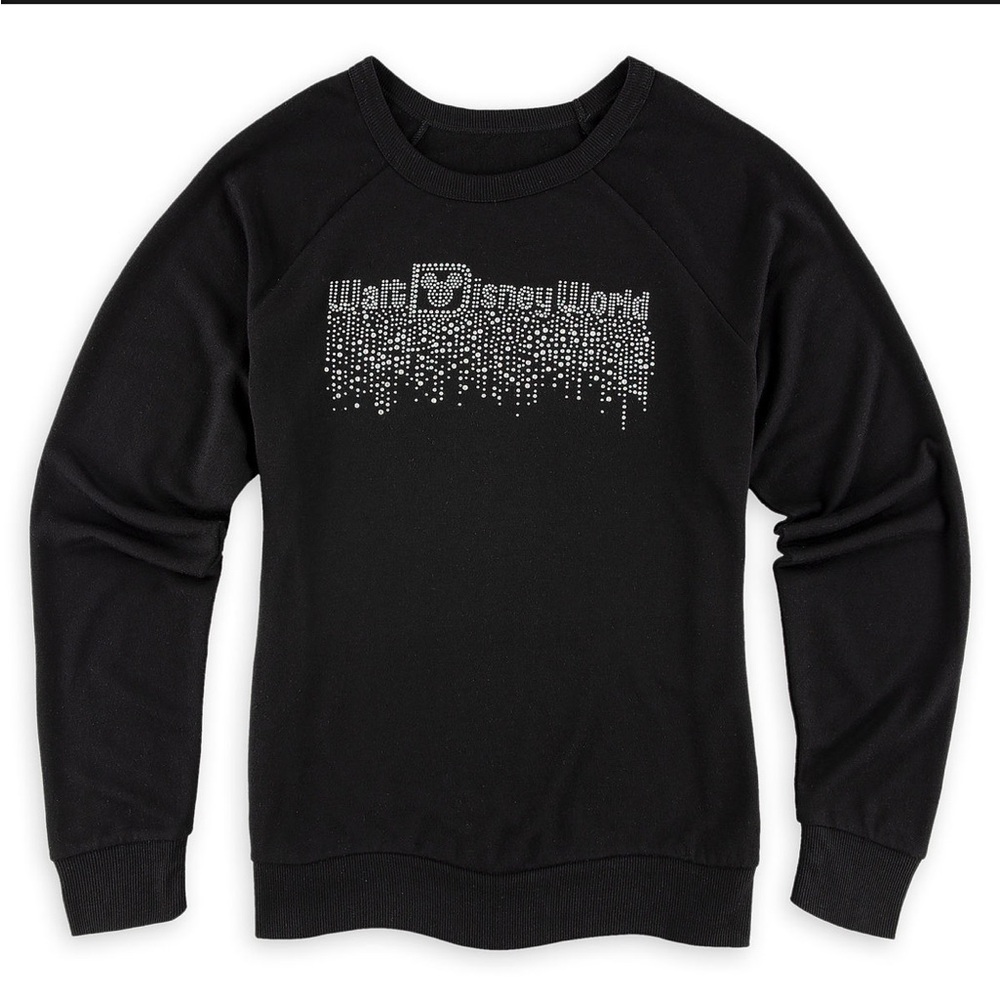 Disney Parks BLING Walt Disney World Rhinestone Crewneck Top Women’s Small Black
